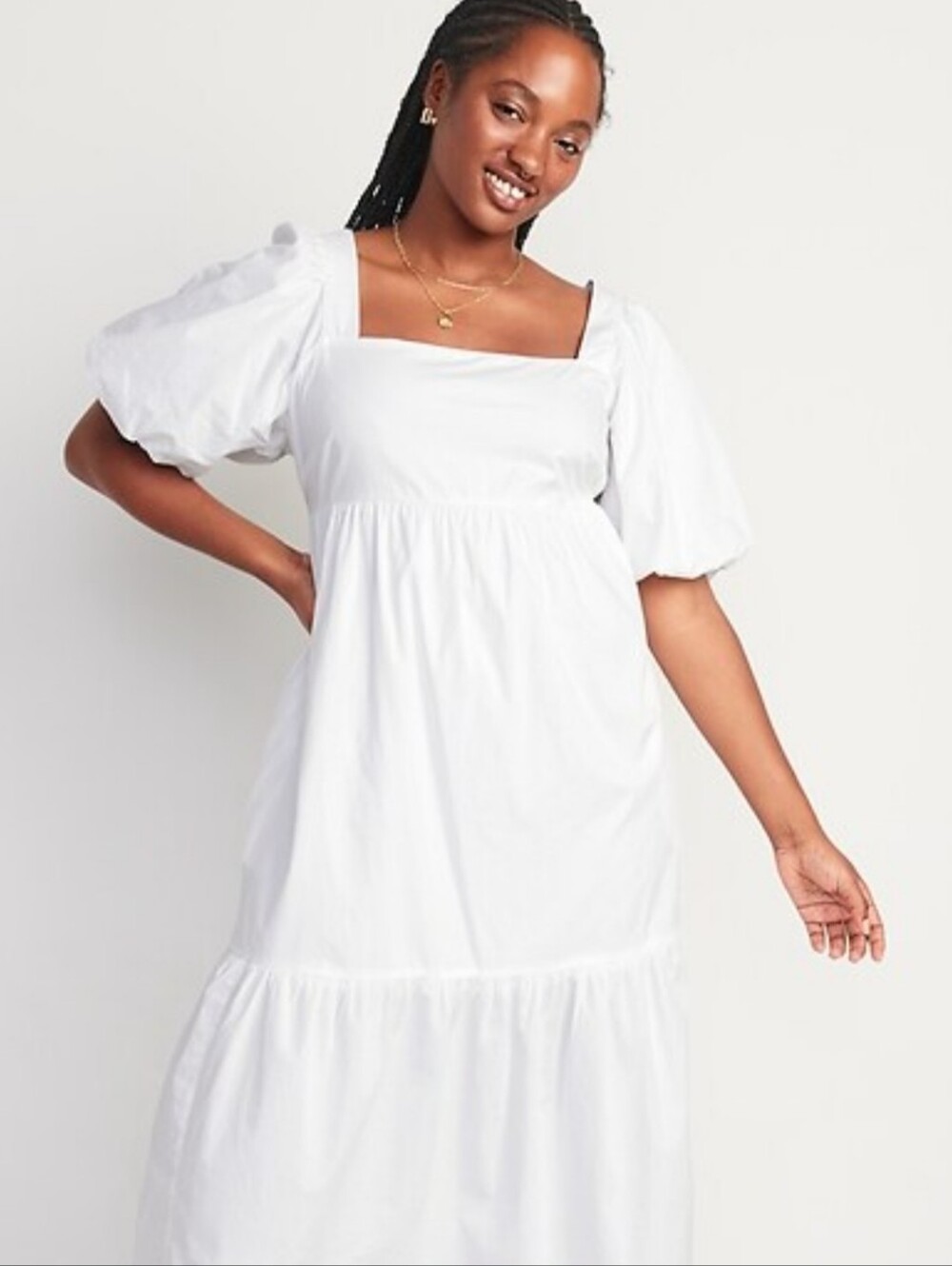 100% Cotton Fit & Flare Puff-Sleeve Cotton-Poplin Smocked Midi Dress Beachy NWTs